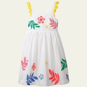 NWT Mini Boden White Embellished Frill Sleeve Dress Size 2-3Y
